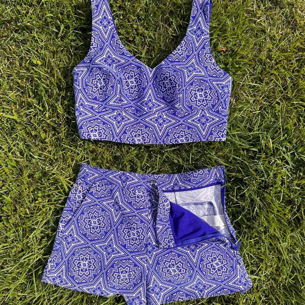 Two piece (tank and short)blue patterned